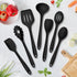 TeamFar Silicone Cooking Utensil Set of 7, Black Nonstick Tools Turner Spoon Spatula Ladle for Nonstick Cookware.