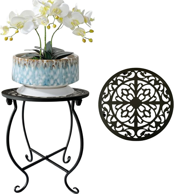 EKINIYAR Plant Stand Indoor Outdoor, 15" Tall Flower Pot Stand, Round Metal Corner