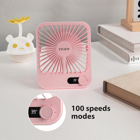 Desk Fan Battery Operated, USB Rechargeable Fan, 2400 mAh 180° Quiet Personal Fan with Power Display, Adjustable