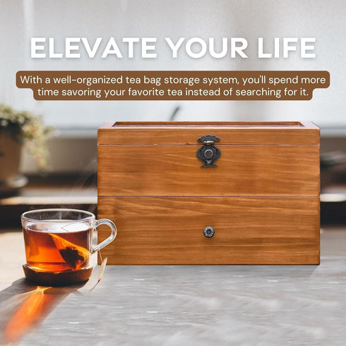 2-layer 14 WELLAND Wood Tea Bag Organizer, Storage Box with Clear Acrylic Window, Compartments Large Capacity Tea Bag