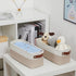 DULLEMELO 2-Pack Bathroom Baskets, Small Canvas Fabric Storage Bins with Leather Handles for Organizing Closets
