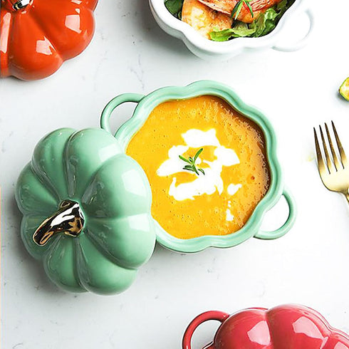 Dutch Oven Pot with Lid, Pumpkin Pottery Dessert Saucepan, Mini Baking Dish, Green