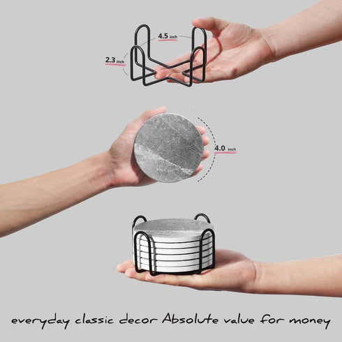 Absorbent Coasters for Drinks - LIFVER Ceramic Coasters Set of 6 with Cork Base, Grey