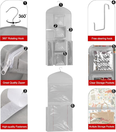 Hanging Gift Wrapping Paper Storage - 40"X17" Grey Double-Sided Christmas Wrapper Bag Container for Closet Organization