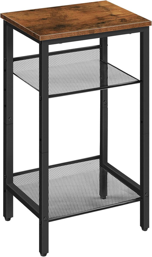 HOOBRO Side Table, 3-Tier Tall End Telephone Table with Adjustable Mesh Shelves,