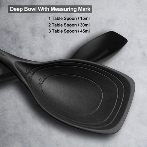 Large Silicone Cooking Spoon, Non-Stick Solid Spoon Set with Deep Bowl and Measurement Mark, Heat Resistant Kitchen