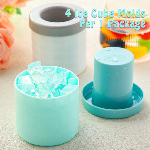 Cylinder Silicone Ice Cube Molds, Holds 60 Ice Cubes, Decompress Ice Lattice Trays, Easy Release Ice Cube Cup (Blue,