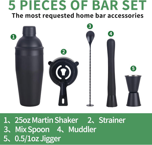 JWJIUEJIU Set Kit,5 Set Set 5-Piece) Cocktail Shaker Bartender Piece Bar Stainless Steel Bar Tools for Professional