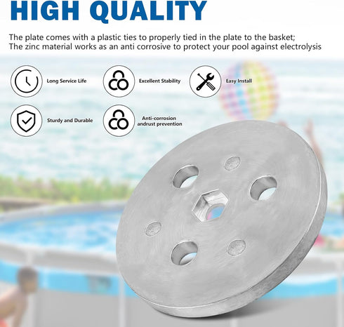Zinc Anode Weight Plate - Anti-Corrosion and Electrolysis, Protects Metal Components in Salt System Pool (2 Pack)