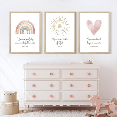 Pennclys 3 12x16 Inch Boho Nursery Wall Art Pieces Bible Verse Nursery Art Christian Girls Nursery Wall Art Heart