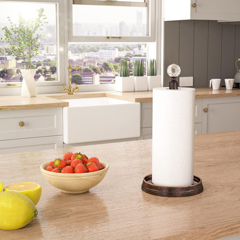 Steel Paper Towel Holder with Crystal Ball, Countertop Stand for Kitchen, Bars & Dining Tables, Oil Rubbed Bronze