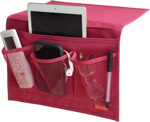 Bedside Storage Organizer Caddy, Table Cabinet for TV Remote Control, Phones, Magazines, Tablets, Accessories (Red)