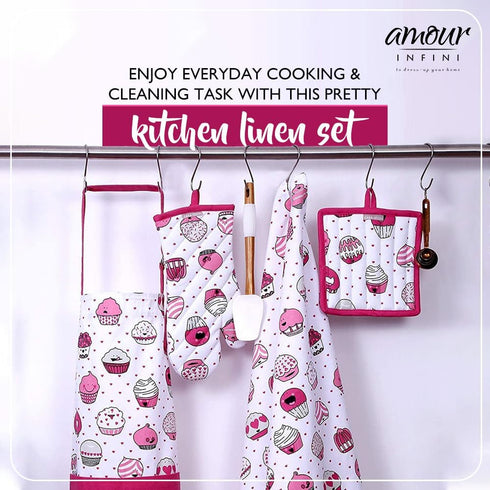AMOUR INFINI Cotton Aprons for Women with Pocket, Adjustable Strap, Printed Aprons for Baking, Cooking, Gardening