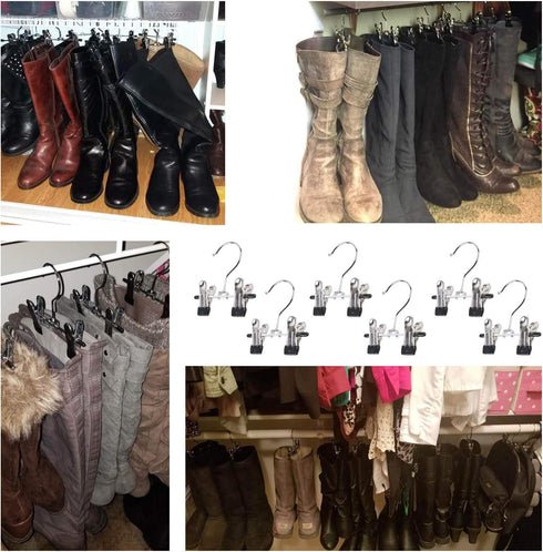 Double Adjustable Clips Boots Hangers, Space Saving Boots Socks Bags Hanging Clips Boot Organizer, Set of 9