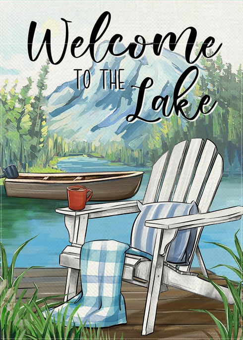 Welcome To The Lake Adirondack Chair Decorative Garden Flag, Spring Summer Lakehouse Boat Yard Outside Decorations,