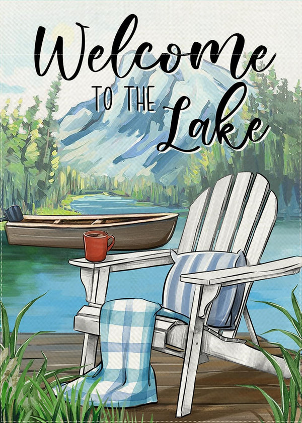 Welcome To The Lake Adirondack Chair Decorative Garden Flag, Spring Summer Lakehouse Boat Yard Outside Decorations,