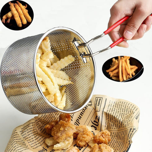 Tenta Kitchen Pasta Strainer, Boiling Blanching Basket, Stainless Steel Fryer Basket with Removable Handle for Cooking