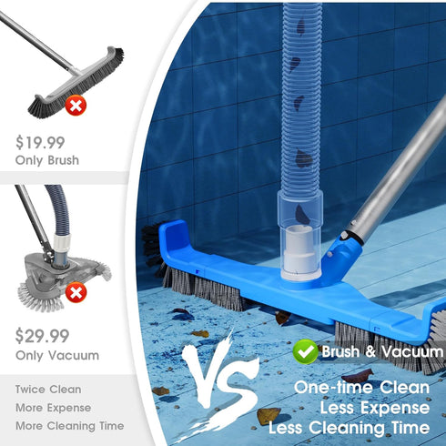 20" 2 1 1-1/4" 1-1/2" TidyMister in Pool Brush Vacuum Head with Swivel Hose Connection & Sturdy Nylon Bristles