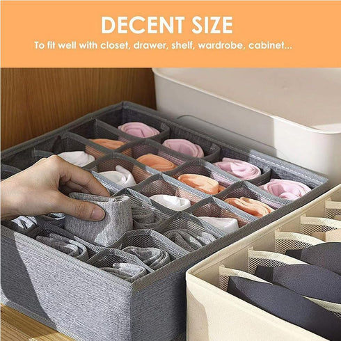 Underwear Organizer with Drawer Dividers, Foldable Fabric Dresser Closet Organizers, Dark Grey, 24cell Storage Box