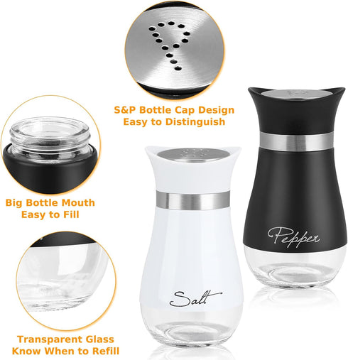 Accmor Salt and Pepper Shakers Set: 4 oz Stainless Steel Containers with Glass Bottom for Kitchen