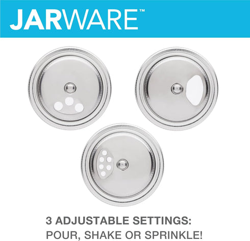 Jarware Stainless Steel Spice Shaker, Wide Mouth Mason Jar Spice Lid
