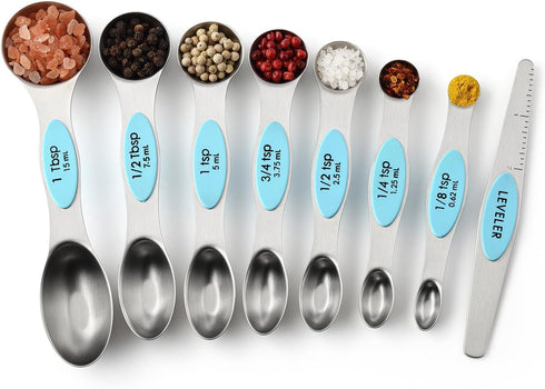 Spring Chef Stainless Steel Magnetic Measuring Spoons Set of 8, Nesting Metal Teaspoon & Tablespoon, Fits in Spice Jars