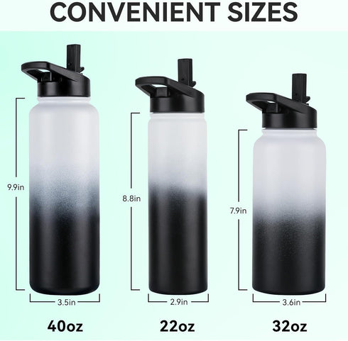 DOMICARE 32 oz Insulated Water Bottle Bulk - Vacuum Insulated Stainless Steel with Straw & Spout Lid
