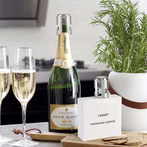 I-MART Pack of 6 Stainless Steel Champagne Stoppers - Prosecco & Sparkling Wine Bottle Stopper