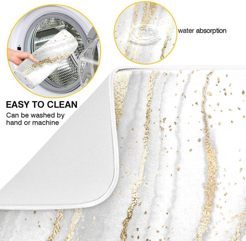 Marble Dish Drying Mat for Kitchen Counter White Golden Marble Gary Grey Drying Mats Super Absorbent Reversible Microfiber Kitchen Countertop Protector Dishes Pad Medium 16x18 inch