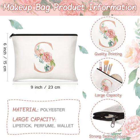 Sanwuta 2 Pcs Floral Letter Initial Canvas Tote Bags, Monogrammed Travel Cosmetic Bags for Woman Wedding Gift