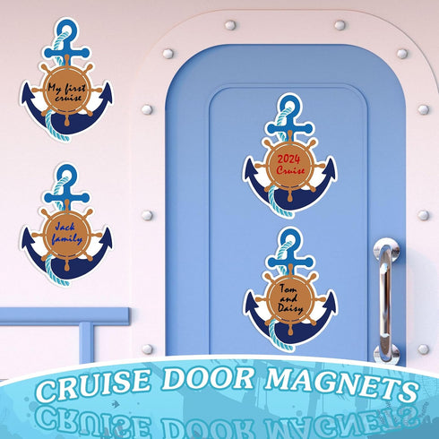 Treela 7 Pcs Cruise Ship Door Decorations Set, Nautical Anchor with Ship Wheel Magnetic Stickers for Refrigerator Decor