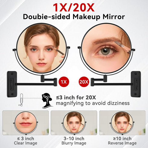 Hahoray 8 20X 4 inches, 360Swivel Wall Mount Makeup Mirror with Strong Magnification Keep Bathroom Shaving Mirror Wall