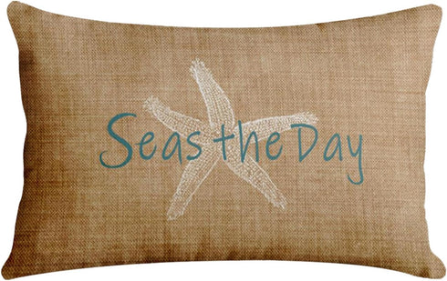 Emvency Vintage Beach Starfish Canvas Look Linen Throw Pillow Cover - 20x26 Inch Rectangle Cushion Case