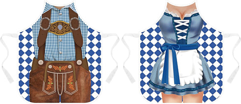 Hillban 2 Pcs Oktoberfest Mardi Gras Apron Couples Cooking Aprons German Party Costume for BBQ Baking Chef Kitchen Gifts (Fresh Style)
