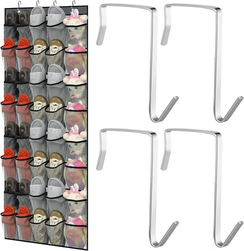 40 Large Over the Door Shoe Organizer | Gray Mesh Pockets Hanging Shoe Rack for Closet, Nonslip Holder for Shoes