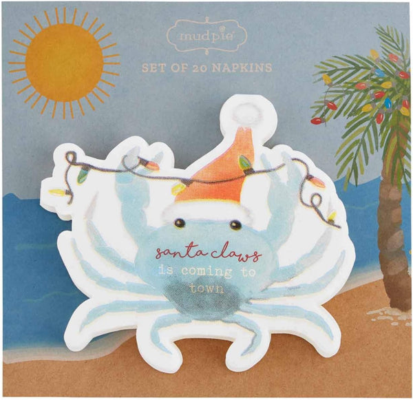 Mud Pie CRAB XMAS SHAPED PAPER NAPKIN, 5" x 5 3/4"