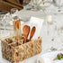 Wicker Flatware Organizer, Woven Utensil Caddy with Handle, Water Hyacinth Cutlery Holder for Picnic Silverware