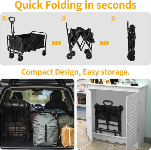 220 LBS Collapsible Folding Wagon Cart with Wheels, Capacity, Lightweight Portable Utility Cart with Flexible Handle