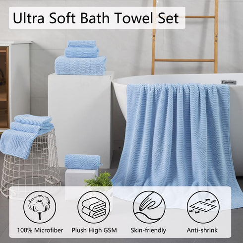 8 Set-2 Sheets,2 Towels,4 Washcloths-600GSM Piece Oversized Blue Bath Towel Extra Large Bath Towel Hand Soft Highly