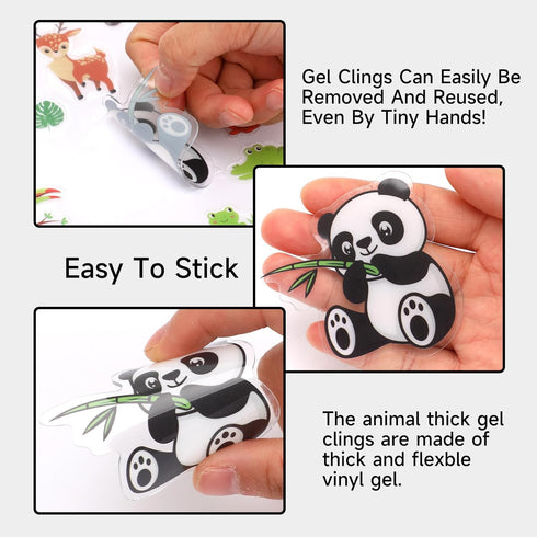 MARFOREVER 50 PCS Jungle Animals Window Gel Clings, Removable and Reusable Thick Decals for Kids Classroom Nursery Home