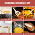RAXCO 18 Pieces Kitchen Set, 7 Silicone Cooking Utensils, 6 Knife Set with Sharpener, 5 Cookwares, Khaki