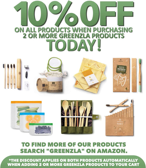 Greenzla Double Pack Bamboo Utensils Set with Bonus Toothbrush Pair, Reusable Wooden Cutlery & Storage Bags