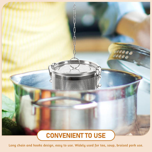 5.51x5.51x5.90 Inch Yardwe Stainless Steel Spice Infuser Basket with Chain Hook, Extra Fine Mesh Soup Strainer