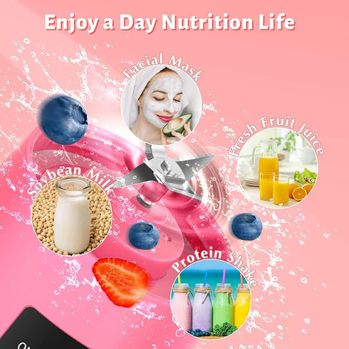 E&M's Portable Blender & Juicer Combo, USB Rechargeable, Pink, Medium