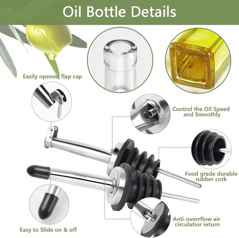 Leaflai 2 Set 2 4 Labels,1 1 (500ml) Olive Oil Dispenser Bottle, Pcs Glass Olive Oil Dispenser and Vinegar Dispenser