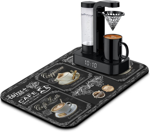 Fun Coffee Mat 19inx12in - Absorbent Anti-Slip Coffee Bar Mat for Countertops, Dish Drying Mats for Kitchen