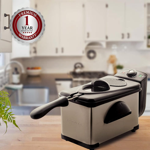 OVENTE Electric Deep Fryer, 2 Liter Capacity, 1500 Watt with Viewing Window, Odor Filter, and Removable Frying Basket