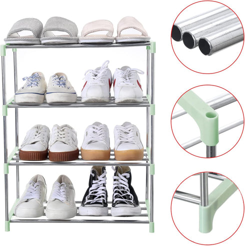 Closet (4-Tier, Jucaifu Stackable Small Shoe Rack, Entryway, Hallway and Space Saving Storage and Organization Green)