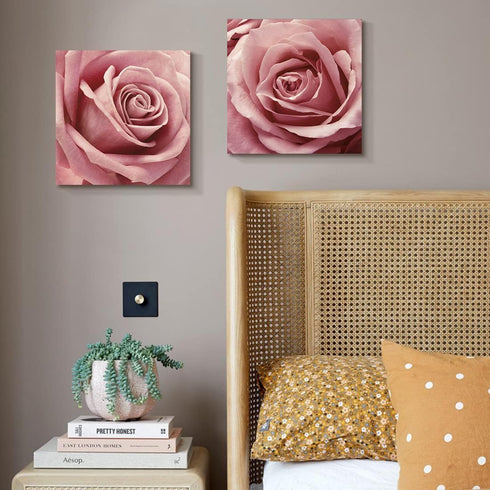 Gardenia Art Pink Rose Close Up Canvas Wall Art, 2 Piece Blush Pink Floral Paintings for Living Room or Office 12"x12"