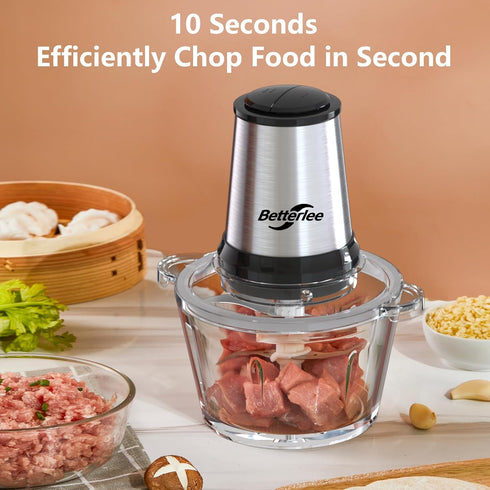 Betterlee Electric Food Processor, Meat Grinder with Two 8 Cups Bowls, 2 Speed Onion Chopper for Meats